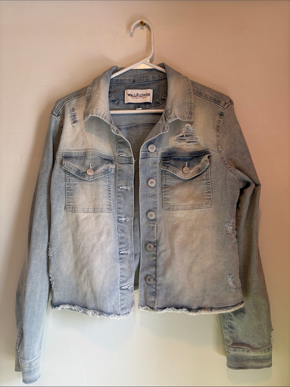 Wallflower Faded Light Blue Distressed Denim Jacket